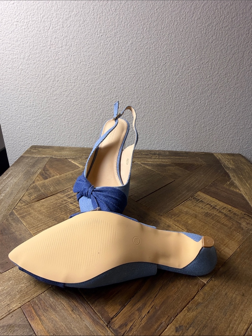 Size 8.5 Coutgo Denim Knot Slingback Heels in Blue - Women - Picture 10 of 10